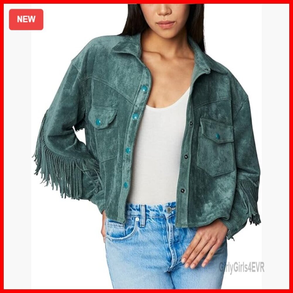 Faux Suede Fringe Jacket, Snap Cuffs, Lightweight, Semi-Fitted